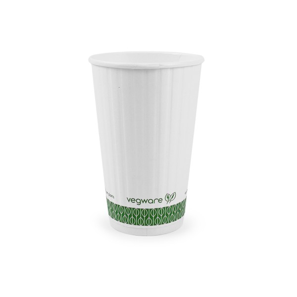 Vegware 16oz white embossed hot cup, 89-series